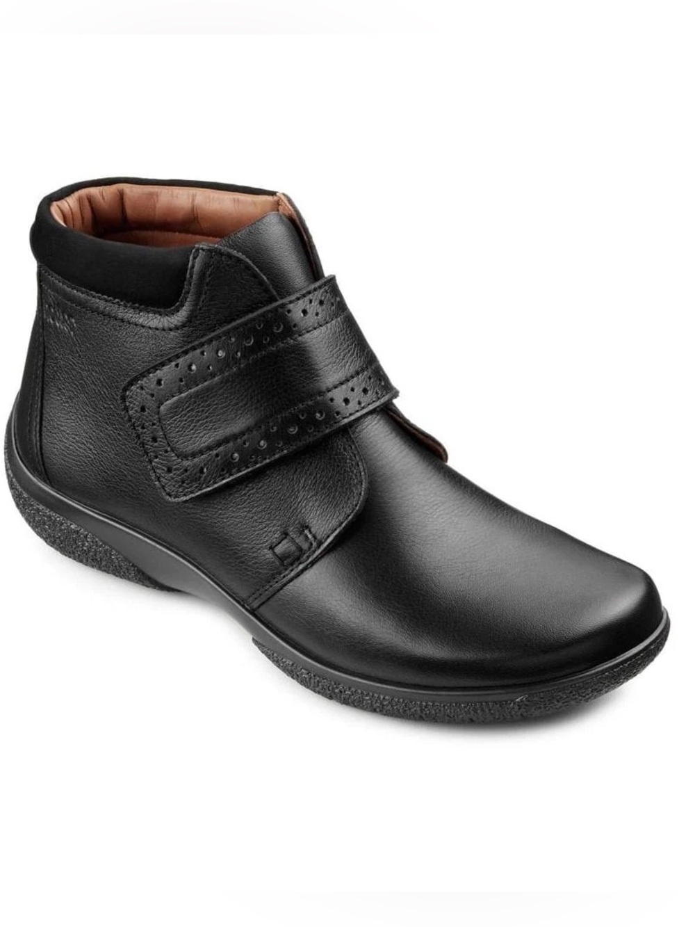 Hotter Daydream Black Leather Square Toe Ankle Boot Hook and Loop UK 9 US 11